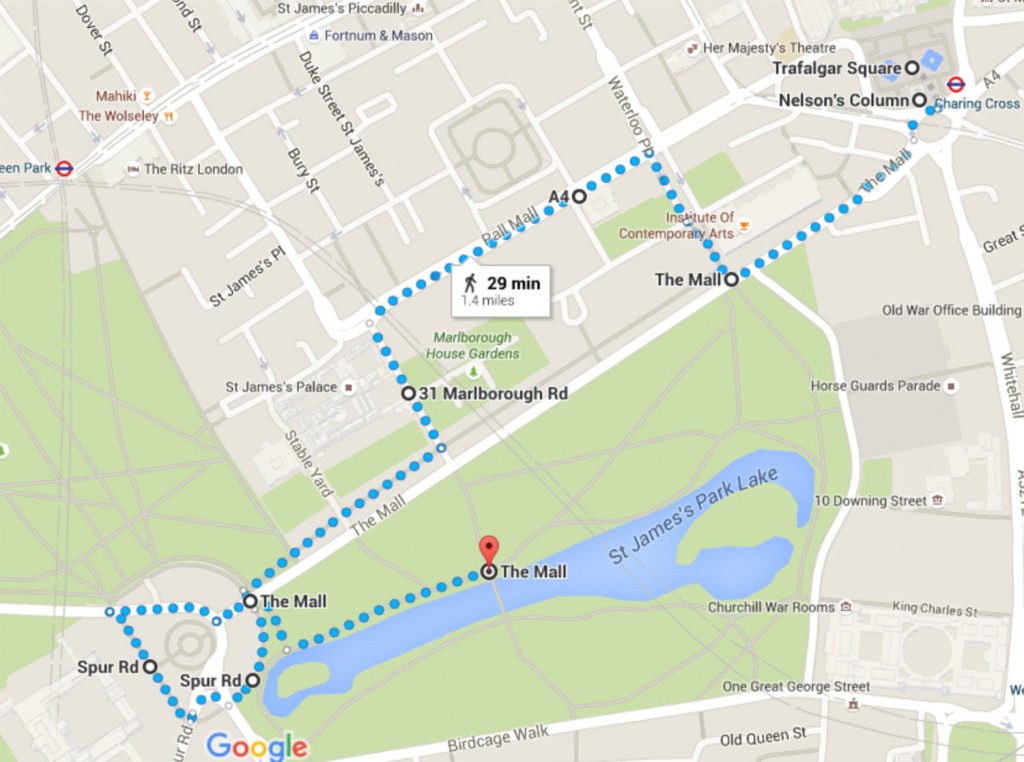 map trafalgar square to st. james's park