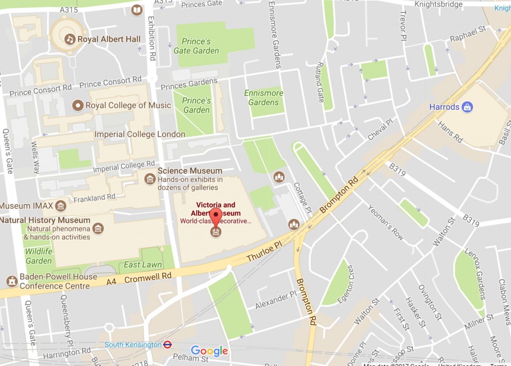 Map with the location of the Victoria and Albert Museum